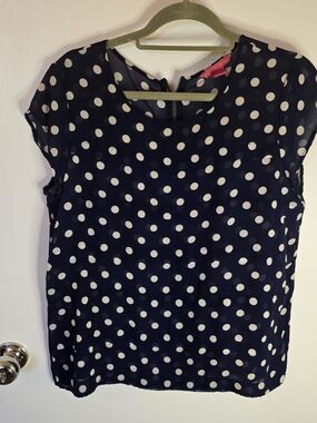 Sunny Leigh Navy and White Polka Dot Blouse